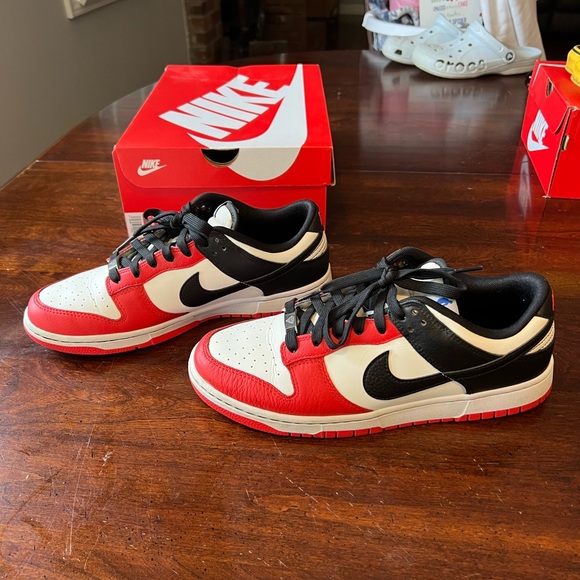 Nike Dunk Low Retro EMB Black Red and White. 75th Anniversary Chicago